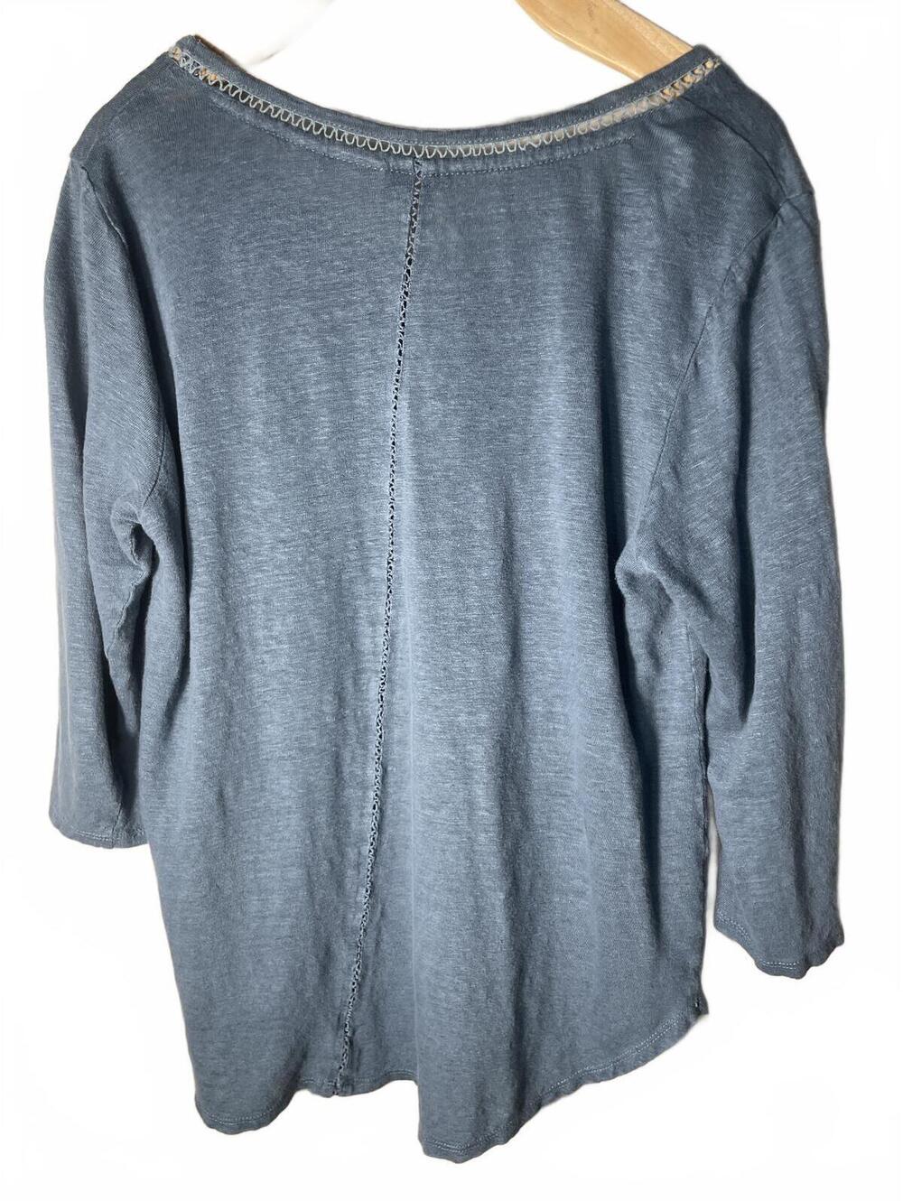 St. Tropez West 100% Linen 3/4 Sleeve Top Gray Blue Women's Large Flowy Boho - Picture 2 of 6